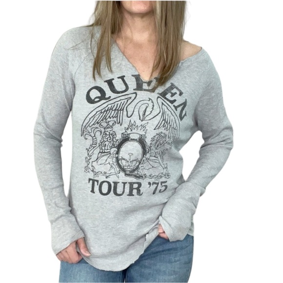 DAYDREAMER for FREE PEOPLE Queen Tour '75 gray thermal top size Small - Picture 15 of 15